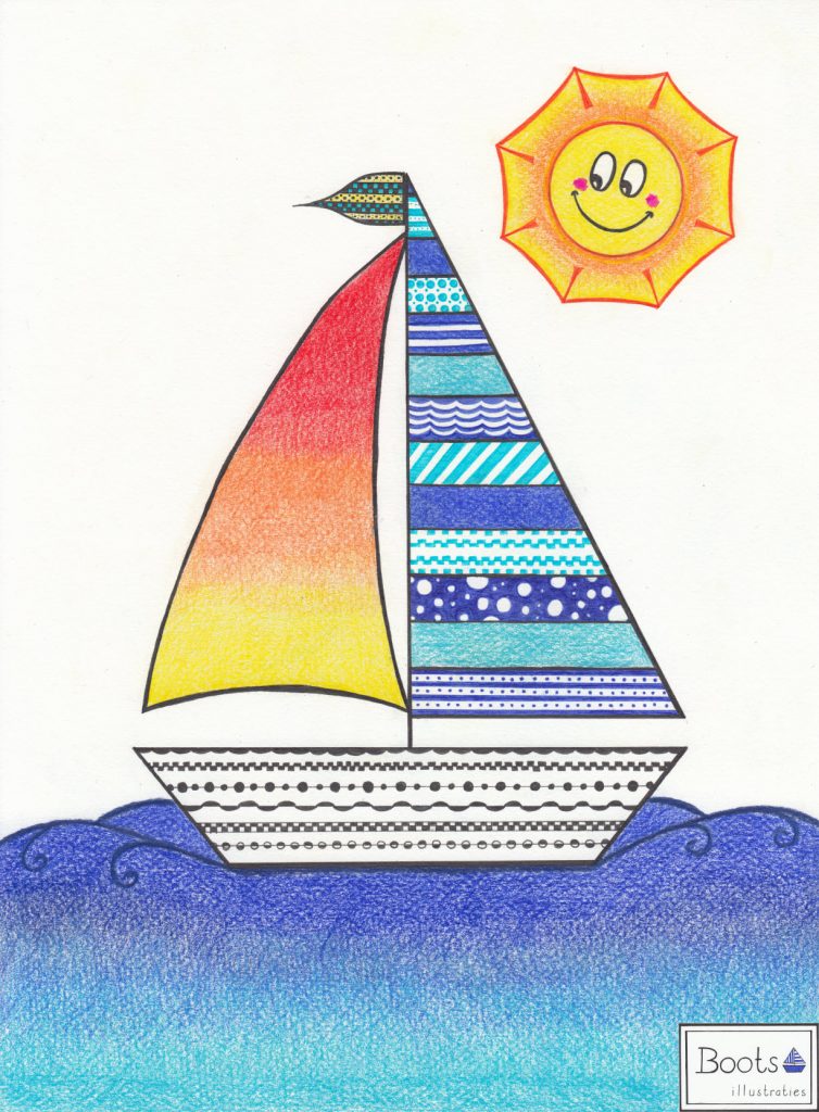 Sailboat with Sun at Sea