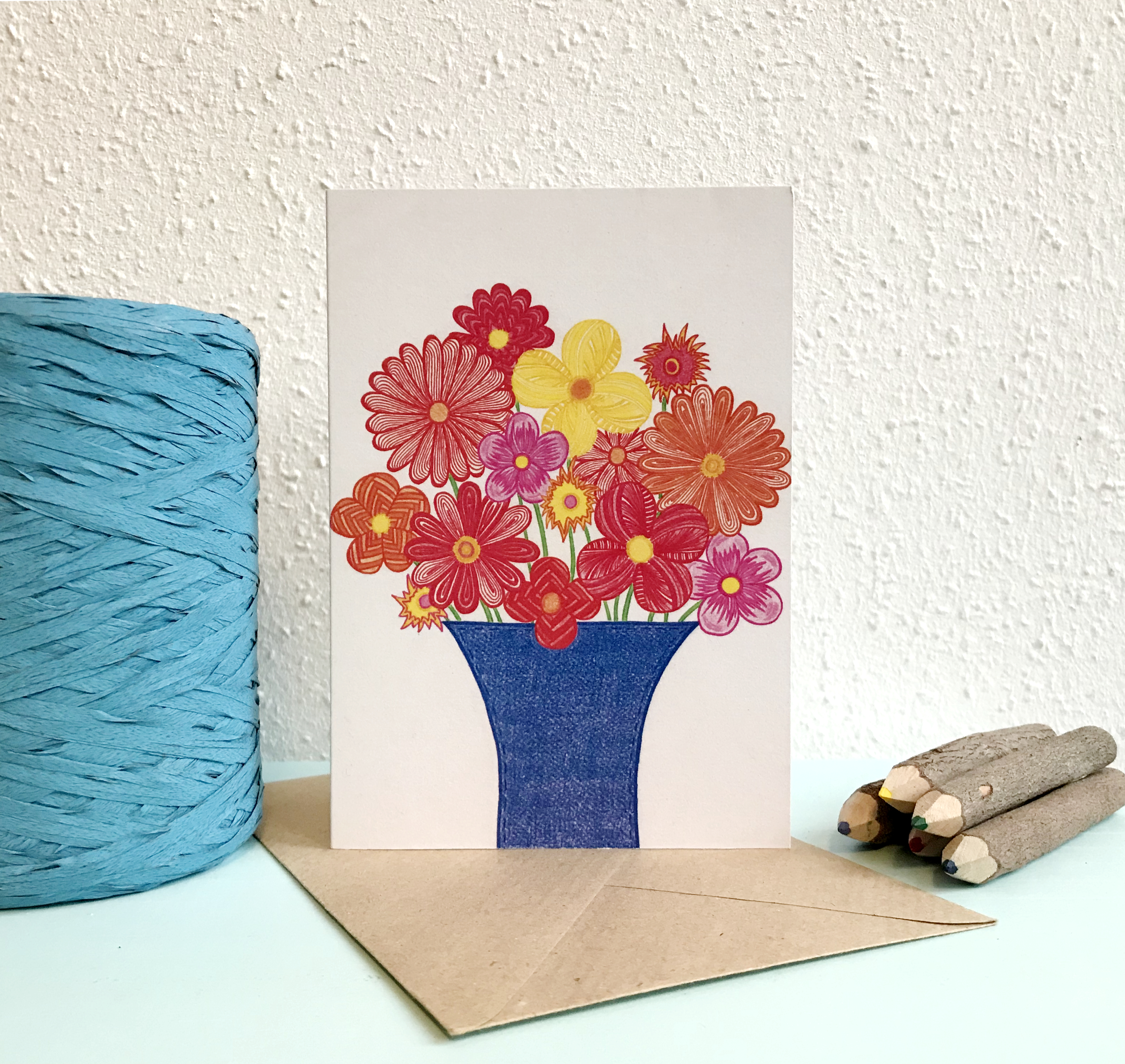 Flowers, gerycled paper, sustainable postcard