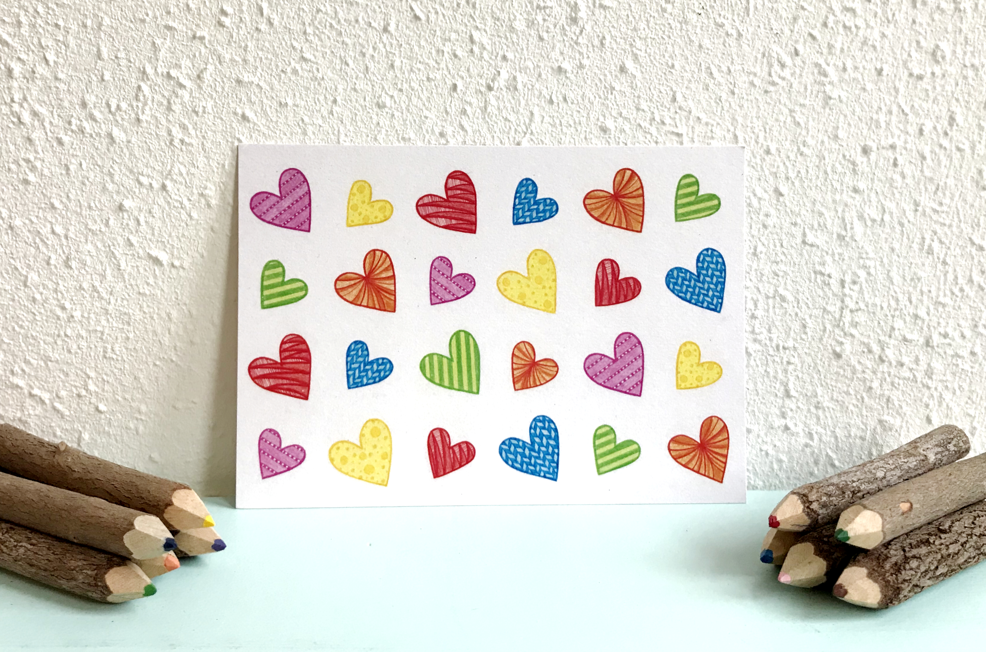 Valentijn, kaart gerecycled papier hartjes, actie: gratis verzending
